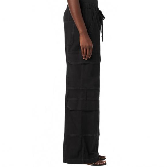 NEW HUDSON drawstring parachute wide leg cargo pant in black